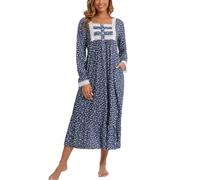 Rubehoow Chemise de nuit vintage à manches longues boutonnée sur le devant en coton doux style victorien avec poches pour femme, blanc floral, XXL