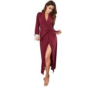 Rubehoow Peignoir Kimono Long Couleur Pure Femme Col V Peignoir De Soirée De Mariage Demoiselle D'honneur (S, Bordeaux)
