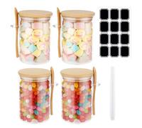 Rubessia Overnight Oats Lot de 4 bocaux de conservation en verre avec couvercle et cuillère 540 ml avec couvercle, sucre, café, bonbons