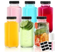 Rubessia Lot de 6 Bouteilles en Verre de 250 ml avec Bouchon, Bouteilles Miniatures avec Pinceau, étiquette et Stylo, Bouteille Arrangé Vide, Mignonette Vide (500ml)