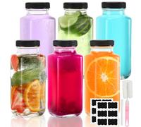 Rubessia Lot de 6 Petite Bouteille en Verre avec Bouchon, Bouteille Verre 250ml, Bouteilles Miniatures avec Pinceau, étiquette et Stylo, Bouteille Arrangé Vide, Mignonette Vide, pour le Gingembre