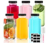 Rubessia Lot de 6 Petite Bouteille en Verre avec Bouchon, Bouteille Verre 250ml, Bouteilles Miniatures avec Pinceau, étiquette et Stylo, Bouteille Arrangé Vide, Mignonette Vide, pour le Gingembre