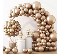 RUBFAC Lot de 129 ballons dorés chromés de différentes tailles - Lot de 18, 30, 25, 12 cm, 12 cm, guirlande de ballons en latex doré métallisé pour remise de diplôme, mariage, décoration de fête