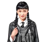 Perruque Noir Femme Adulte Wednesday Mercredi'Addams Carnaval Halloween