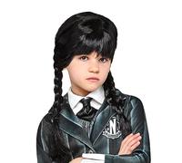 RUBIE'S Accessoire pour Déguisement Enfant MERCREDI Officiel - Perruque Noire - Mercredi Addams - Taille Unique - Série Wednesday - Pour Costume Carnaval, Accessoire Ado, Filles
