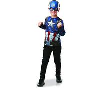 Rubies - AVENGERS officiel - Déguisement pour Enfant avec un Top Classique Captain America Imprimé + son Masque en Plastique - Taille Unique 5-8 ans - Super Héros Marvel