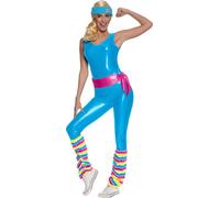 RUBIE'S Barbie Officiel - Déguisement Barbie Aérobique pour Adultes - Taille L - Costume avec Combinaison sans Manche, Ceinture, Bandeau et Jambières