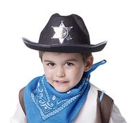Rubies Chapeau de shérif noir pour garçon et fille, chapeau de cowbow ou cowgirl avec plaque de shérif sur le devant, original, idéal pour Halloween, Noël, carnaval et anniversaire.