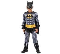 Rubies Costume Batman Metallic Core Deluxe pour enfants, Jumpsuit imprimé avec poitrine musclée, cape et masque, Officiel DC Comics pour carnaval, Halloween, Noël et anniversaire