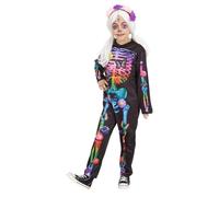 Rubies Costume Catrina Fleurs Heureuses pour enfant et fille, Combinaison et bandeau pour cheveux, Licence Officielle, Jour des Morts, Crâne mexicain, Halloween, Cosplay et Fest