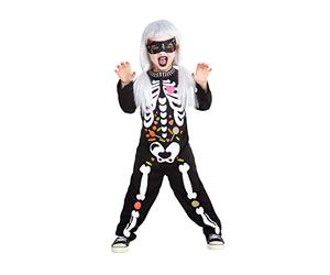 Rubies Costume Co Déguisement squelette Candy pour garçons et filles, Jumpsuit avec détails imprimés et masque de face, Orifinal halloween, carnaval et anniversaire S8673-L L Multicolore