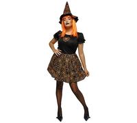 Rubies Costume de sorcière Spiderweb Glow In Dark pour femme, robe et chapeau, couleur orange, Officiel Halloween, carnaval, Fêtes et Cospplay