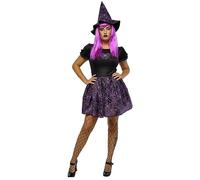 Rubies Costume de sorcière Spiderweb Glow In Dark pour femme, robe et chapeau, couleur rose, officiel Halloween, carnaval, fête et Cospplay