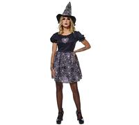 Rubies Costume de sorcière Spiderweb Glow In Dark pour femme, robe et chapeau, Officiel Halloween, carnaval, Fêtes et Cospplay