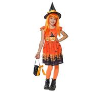 Rubies Costume Sorcière Citrouille pour filles, Robe imprimée, chapeau et sac, Officiel Rubies pour Halloween, Carnaval, Anniversaire, Fêtes