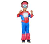 Rubies Costume Spidey Glow dans Dark Preschool pour garçons et filles, Jumpsuit, couvre-bottes et demi-masque, officier Marvel, Spidey & Friends pour carnaval, Noël, anniversaire, fête et Halloween