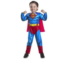 Rubies Costume Superman Black Line Preschool pour bébé avec poitrine musclée, détails lenticulaires et cape Officiel DC Comics pour carnaval, anniversaire, fête, Noël