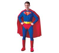 Rubies - DC officiel - Déguisement Adulte Classique Superman - Taille M - Combinaison avec Torse 3D Rouge et Bleu SuperMan + Cape Rouge + Paire de Surbottes Rouge