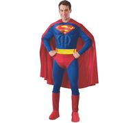 Rubies - DC officiel - Déguisement Adulte Classique Superman - Taille S - Combinaison avec Torse 3D Rouge et Bleu SuperMan + Cape Rouge + Paire de Surbottes Rouge