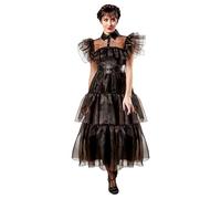 RUBIE'S Déguisement Adulte MERCREDI Officiel - Robe de Bal Luxe Longue Noire - Mercredi Addams - Taille Adulte au Choix - Série Wednesday - Costume Halloween, Déguisement Femmes