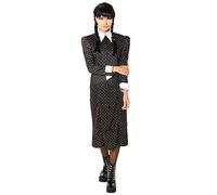 RUBIES - Déguisement Adulte MERCREDI Officiel - Robe Manches Longues Noire avec Motif Imprimés - Mercredi Addams - Taille Adulte au Choix - Série Wednesday - Costume Halloween, Déguisement Femmes