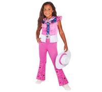 Rubies Déguisement Barbie Cowboy classique pour filles et garçons - Jumpsuit imprimé numériquement en rose avec chapeau - Officiel Barbie Mattel pour carnaval, Halloween, anniversaire, Noël