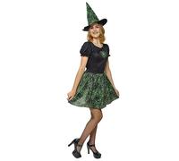Rubies Déguisement de sorcière Spiderweb Neon pour femme Robe et chapeau Vert Sorcières Witches pour Halloween, fêtes, carnaval, anniversaire et cosplay