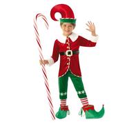 Rubies Déguisement Elfe Boy Deluxe pour enfants avec pantalon, chaussons, ceinture, bonnet et couvre-chaussures, Elfes de Noël, lutins, pour Noël, fonctions scolaires, fêtes Taille XXS 3-4 ans