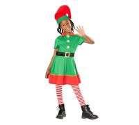Rubies Déguisement Elfe de Noël pour fille, robe, ceinture, bas et bonnet, Elfe pour Noël, fonctions scolaires, fêtes, Père Noël (taille S 7-8 ans)