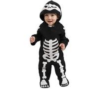 RUBIES - Déguisement Enfant HALLOWEEN Officiel - Combinaison Noire Manches Longues avec Impression Squelette et Capuche - Taille 2-3 ans - Costume Halloween, Bébé