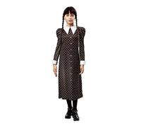 RUBIE'S Déguisement Enfant MERCREDI Officiel - Robe Longue Chemisier Noir, Pois Blanc - Mercredi Uniforme - Taille Enfant au Choix Série Wednesday Costume Halloween, Déguisement Ado, Filles 9-10 Ans