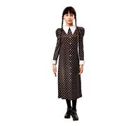 RUBIE'S Déguisement Enfant MERCREDI Officiel - Robe Longue Chemisier Noir, Pois Blanc Mercredi Uniforme - Taille Enfant au Choix - Série Wednesday Costume Halloween, Déguisement Ado, Filles 5-6 ans