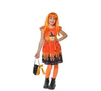 Rubies - Déguisement Enfant Officiel - Robe Citrouille Orange Imprimée avec Petit Sac - Taille Enfant 8/10 Ans- Costume, Carnaval, Filles
