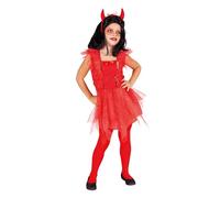Rubies Déguisement mignon diablesa pour filles, robe rouge avec cornes de démon et collants, officiel halloween, carnaval, anniversaire et noël