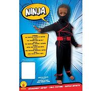 RUBIES - Déguisement pour Enfants Ninja d'Entrée de Gamme - Taille 8-10 Ans - Costume Idéal pour Carnaval - Top Avec Pantalon Et Ceinture Rouge "Shuriken", Cagoule Incluse Halloween