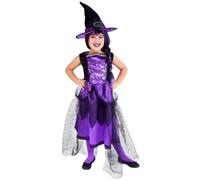 Rubies Déguisement sorcière chic violet pour fille Robe de luxe avec chapeau pour Halloween, carnaval et anniversaire
