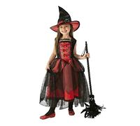 Rubies Déguisement sorcière chic rouge pour fille Robe de luxe avec chapeau pour Halloween, carnaval et anniversaire