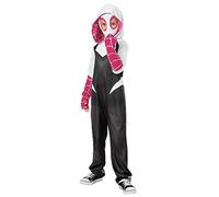 Rubies Déguisement Spider Gwen Spiderverse Clássic pour fille, Jumpsuit imprimé avec capuche et masque officiel Marvel pour Halloween, carnaval, Noël et anniversaire