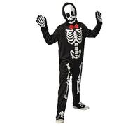 Rubies Déguisement squelette élégant Glow in Dark pour enfants, jumpsuit, nœud papillon, gants et masque, pour Halloween, carnaval, anniversaire et fête