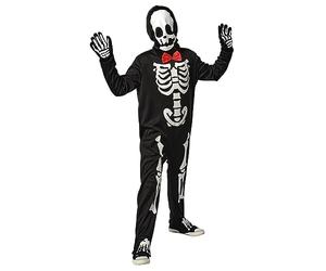 Rubies Déguisement squelette élégant Glow in Dark pour enfants, jumpsuit, nœud papillon, gants et masque, pour Halloween, carnaval, anniversaire et fête