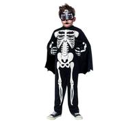 RUBIE'S Déguisement super squelette pour enfants, combinaison avec poitrine musclée, cape, gants et masque, squelette, licence officielle pour Halloween, cosplay, fêtes