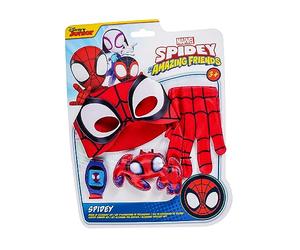 RUBIE'S Marvel Officiel - Kit Enfants Déguisement SPIDEY & Ses Amis - 4 Accessoires Spider Man avec Montre, Masque, Gants et Mini Araignée -Taille Unique - Pour Carnaval, Halloween, Anniversaire