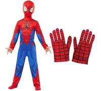 Rubies Marvel Spider-Man Ensemble masque et gants pour enfants de 3 à 8 ans | Comprend une combinaison imprimée, un tour de cou avec des yeux en maille et des gants assortis, avec une fermeture Velcro à