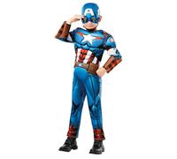 RUBIE'S Mixte enfant Déguisement Luxe Captain America Serie Animée, Bleu, S - 3 à 4 ans - 90 à 104 cm Carnaval