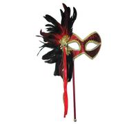 Rubies Noire Et Rouge Masque À Œil Avec Plumes Sur Bâton Pour Opéra