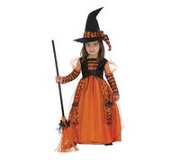Rubie's - Déguisement robe de sorcière fille orange à paillettes avec chapeau, Multicolore S