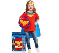 Rubies Warner Brothers Wonder Woman Ensemble 4 pièces comprenant diadème, cape, bouclier gonflable, haut, taille 4-6 ans