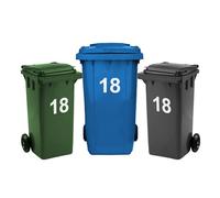 Rubigo Lot de 3 autocollants numérotés de 0 à 99 pour poubelles à roulettes, 17,5 cm, faciles à appliquer, autocollants en vinyle résistant aux intempéries (18)