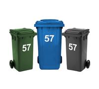 Rubigo Lot de 3 autocollants numérotés pour poubelles à roulettes, 0-99, 17,5 cm, faciles à appliquer, autocollants en vinyle résistant aux intempéries (57)