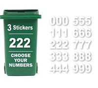 Rubigo Lot de 3 autocollants numérotés pour poubelles à roulettes, Chiffres de 0 à 9, Vinyle Blanc, Minimaliste